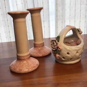 Ceramic Candlestick Holder & Ceramic Bath Salts Basket